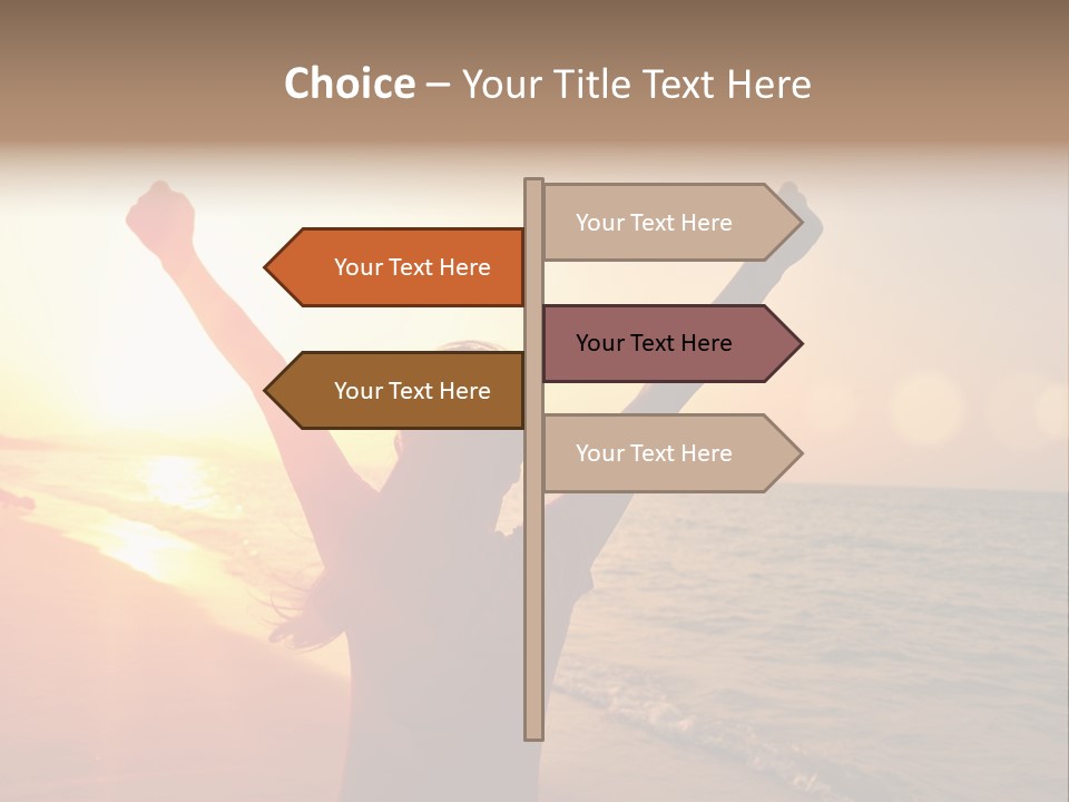 A Person Standing On A Beach With Their Arms In The Air PowerPoint Template