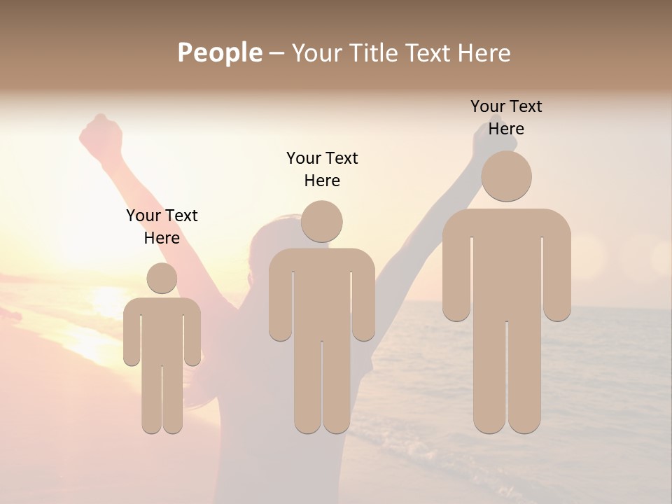 A Person Standing On A Beach With Their Arms In The Air PowerPoint Template