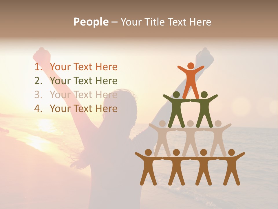 A Person Standing On A Beach With Their Arms In The Air PowerPoint Template
