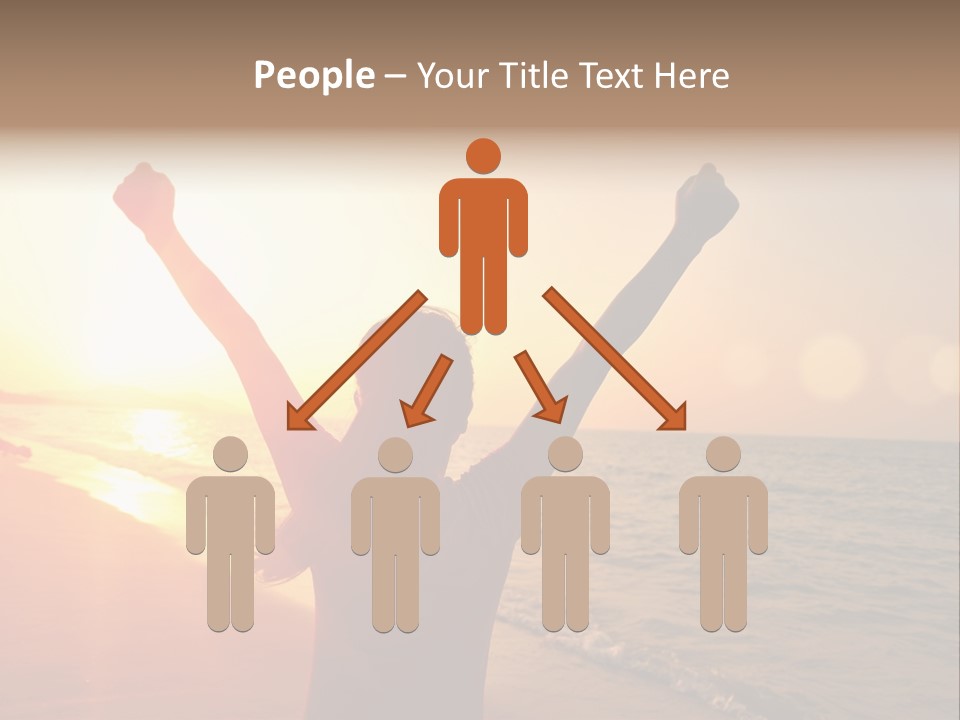 A Person Standing On A Beach With Their Arms In The Air PowerPoint Template