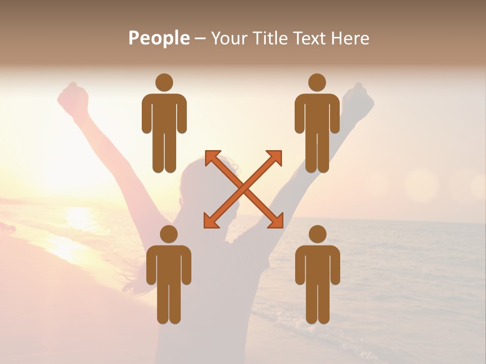 A Person Standing On A Beach With Their Arms In The Air PowerPoint Template
