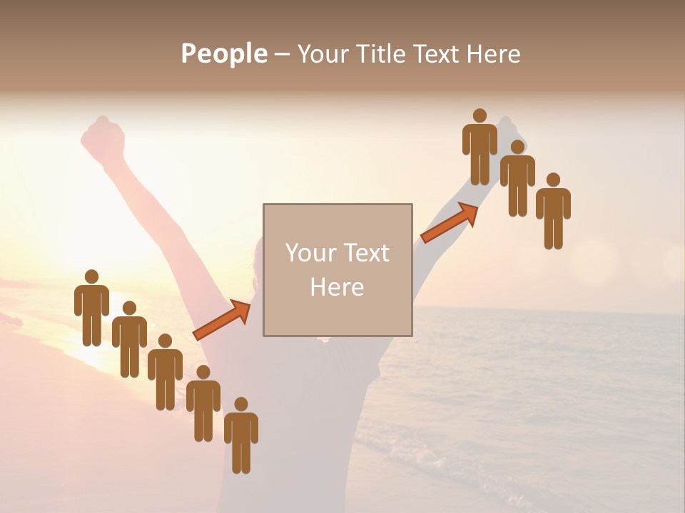 A Person Standing On A Beach With Their Arms In The Air PowerPoint Template