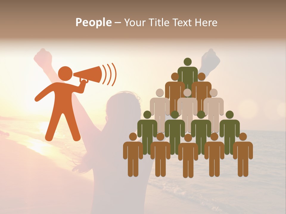 A Person Standing On A Beach With Their Arms In The Air PowerPoint Template