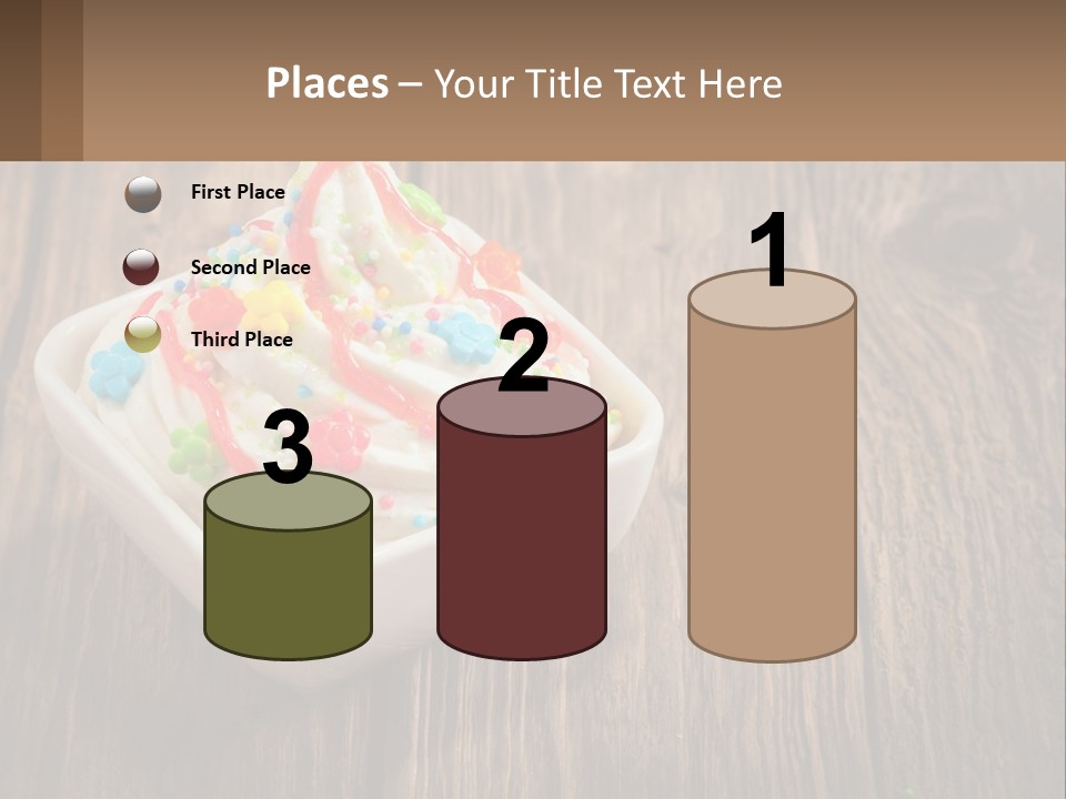 A Bowl Of Ice Cream With Sprinkles On A Wooden Table PowerPoint Template