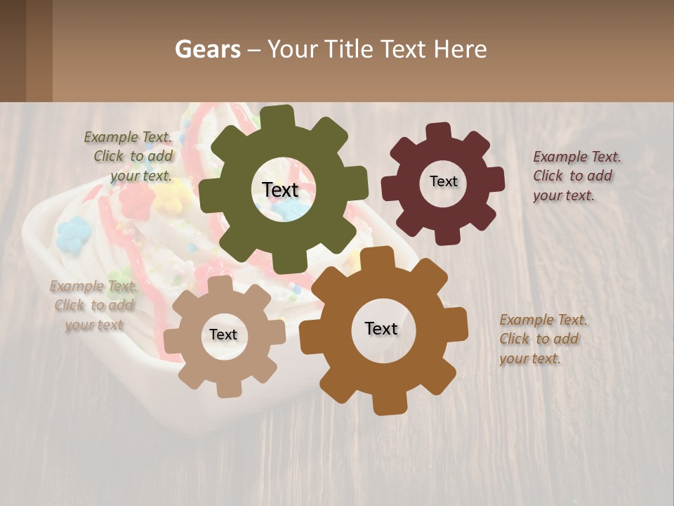 A Bowl Of Ice Cream With Sprinkles On A Wooden Table PowerPoint Template