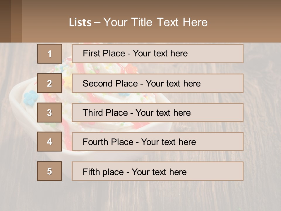 A Bowl Of Ice Cream With Sprinkles On A Wooden Table PowerPoint Template