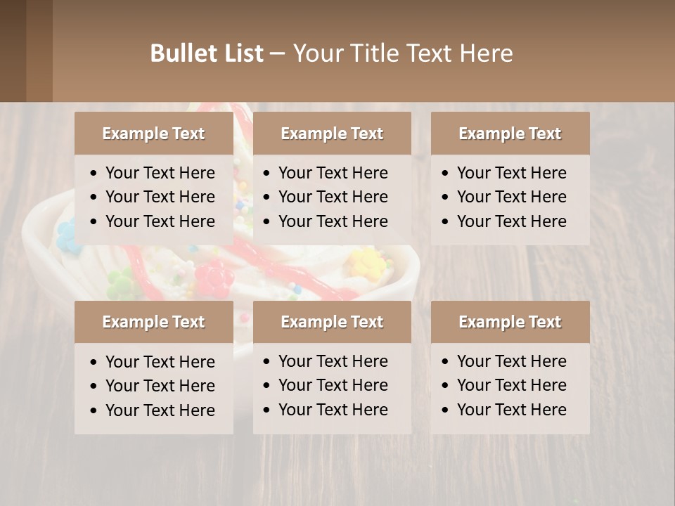 A Bowl Of Ice Cream With Sprinkles On A Wooden Table PowerPoint Template
