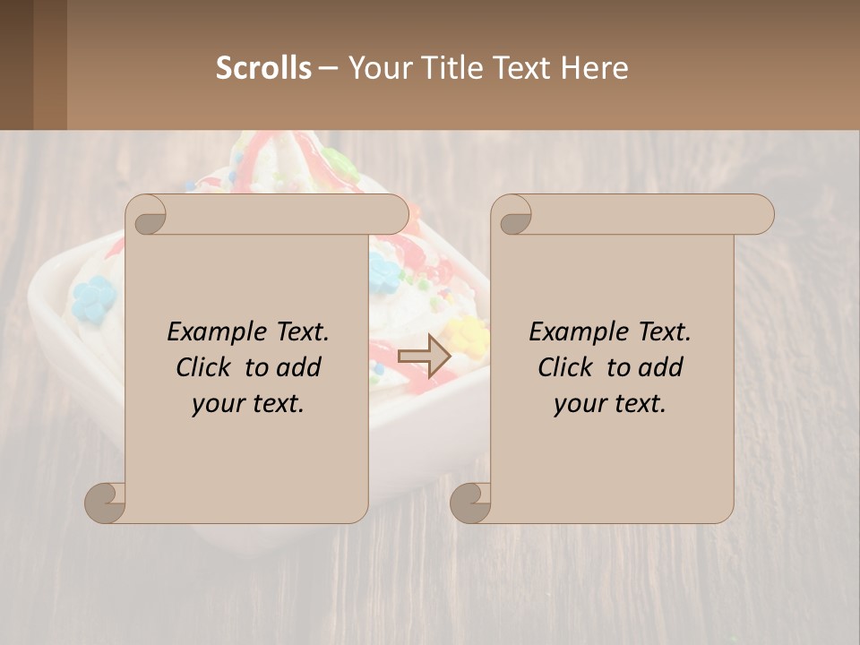 A Bowl Of Ice Cream With Sprinkles On A Wooden Table PowerPoint Template