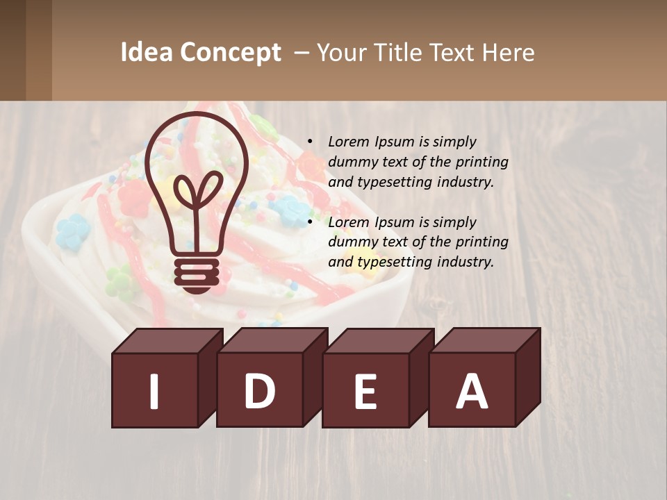 A Bowl Of Ice Cream With Sprinkles On A Wooden Table PowerPoint Template