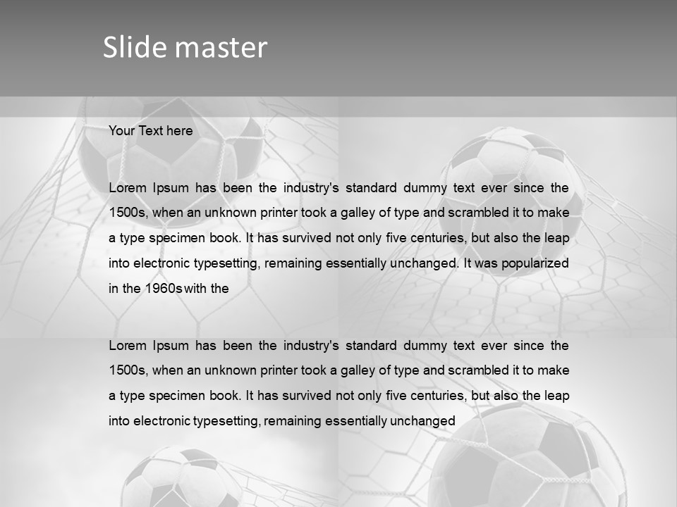 A Black And White Photo Of A Soccer Ball In A Net PowerPoint Template