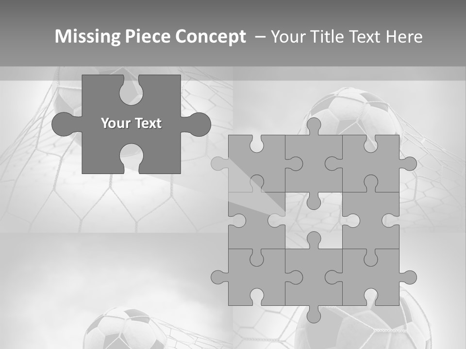 A Black And White Photo Of A Soccer Ball In A Net PowerPoint Template