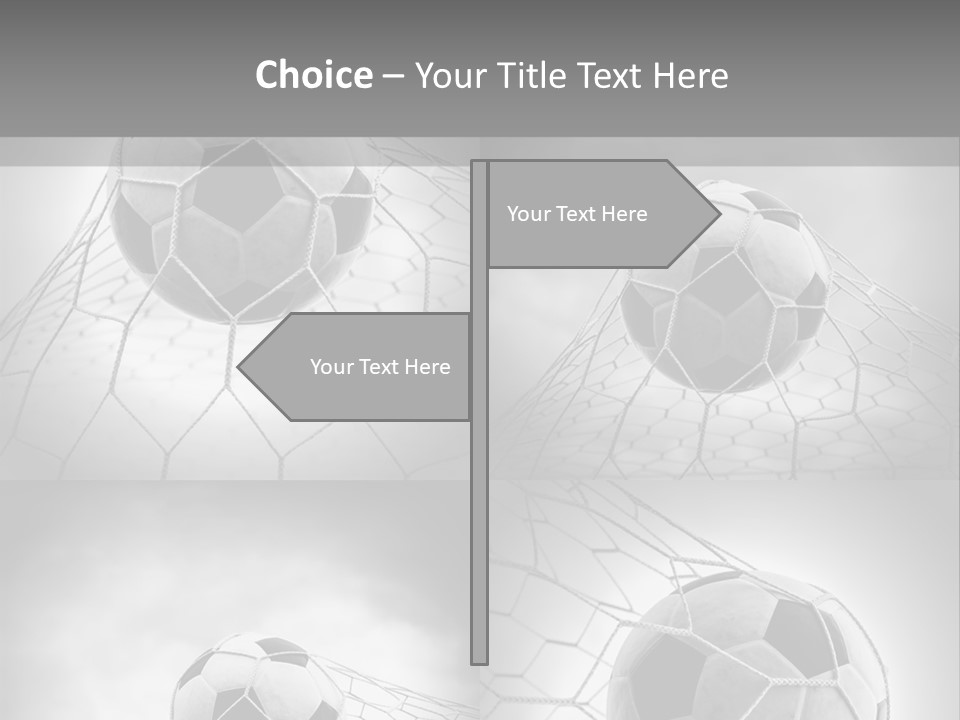 A Black And White Photo Of A Soccer Ball In A Net PowerPoint Template