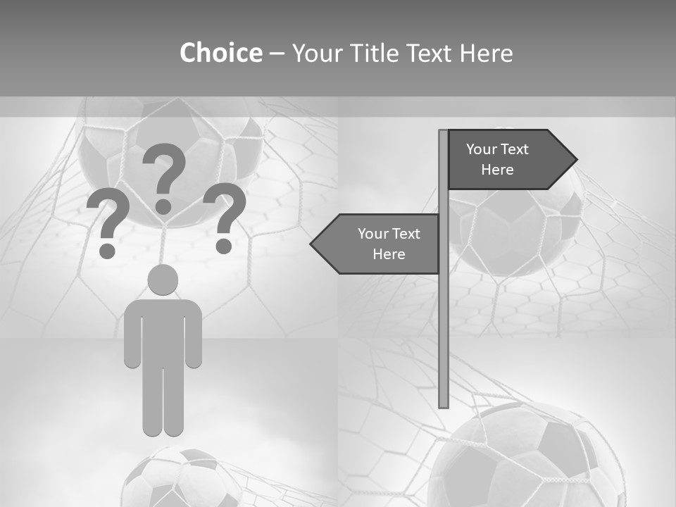 A Black And White Photo Of A Soccer Ball In A Net PowerPoint Template