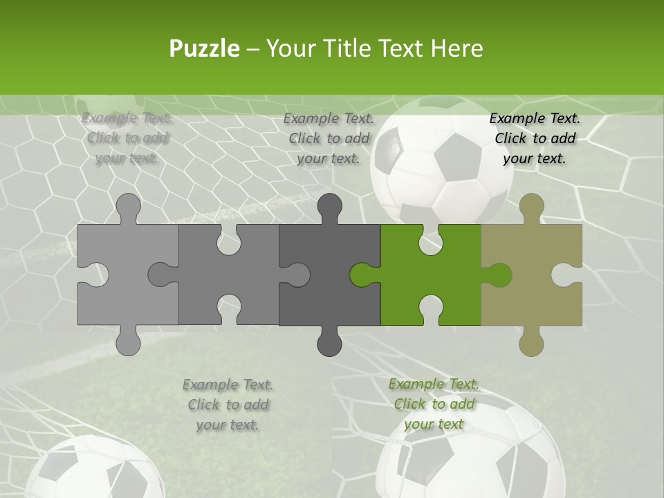 Three Soccer Balls In The Net Of A Soccer Field PowerPoint Template