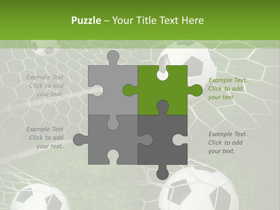 Three Soccer Balls In The Net Of A Soccer Field PowerPoint Template