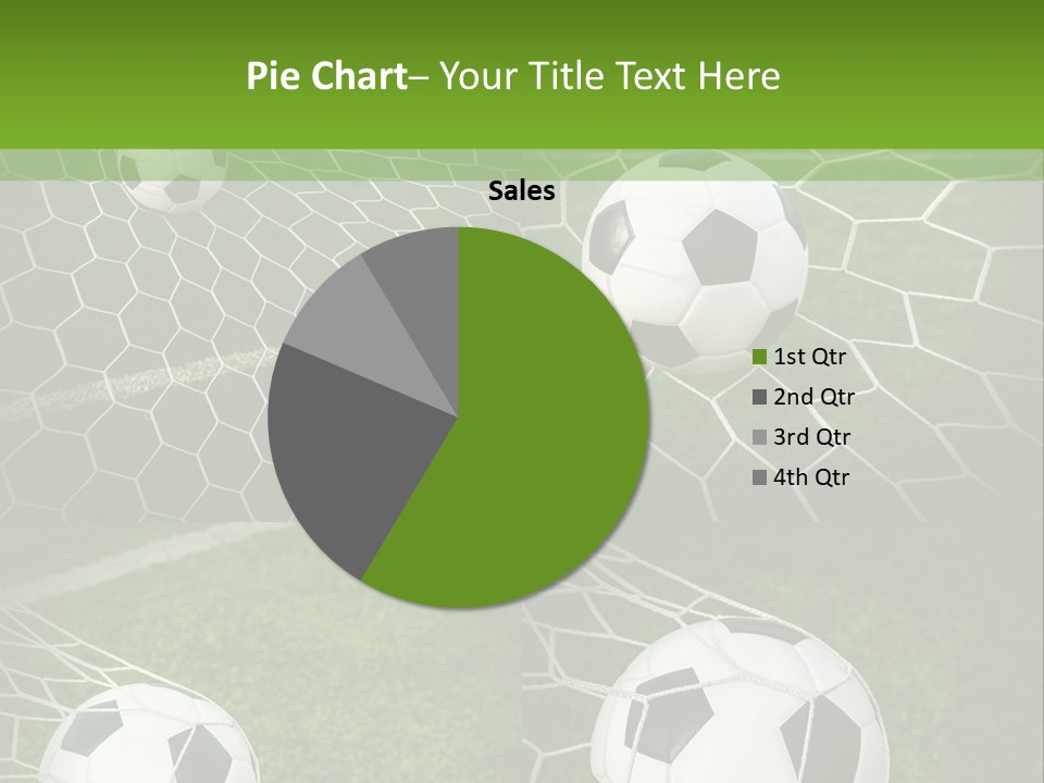 Three Soccer Balls In The Net Of A Soccer Field PowerPoint Template