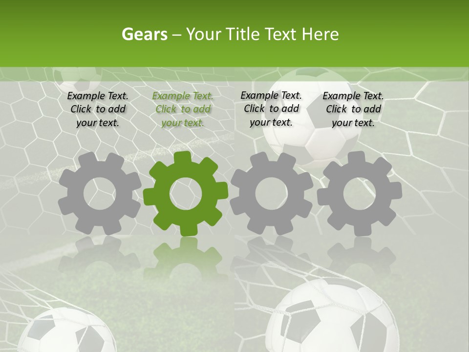 Three Soccer Balls In The Net Of A Soccer Field PowerPoint Template