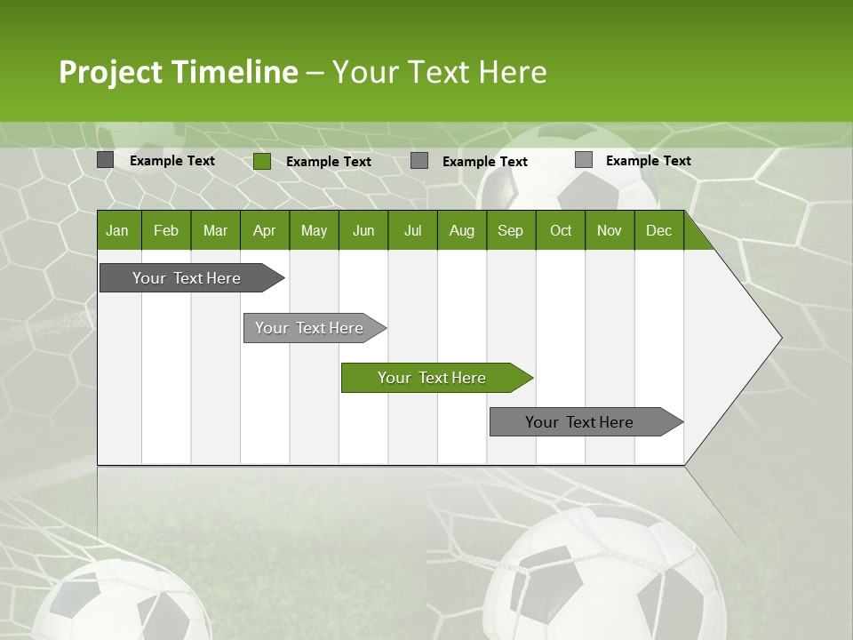 Three Soccer Balls In The Net Of A Soccer Field PowerPoint Template