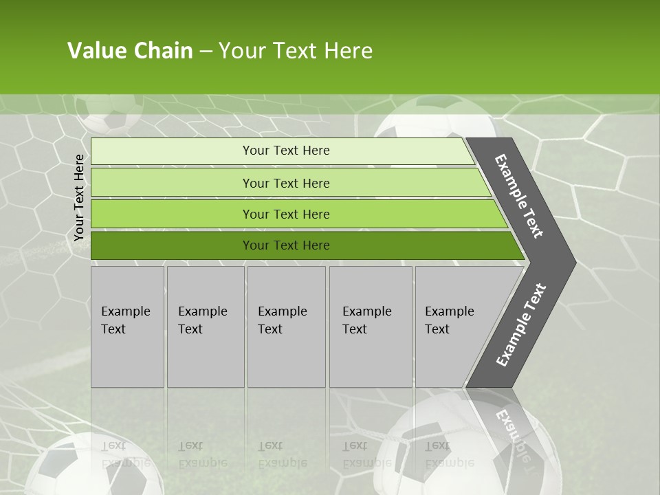Three Soccer Balls In The Net Of A Soccer Field PowerPoint Template