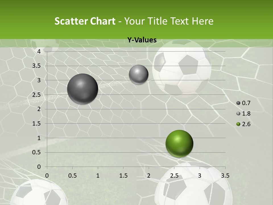 Three Soccer Balls In The Net Of A Soccer Field PowerPoint Template