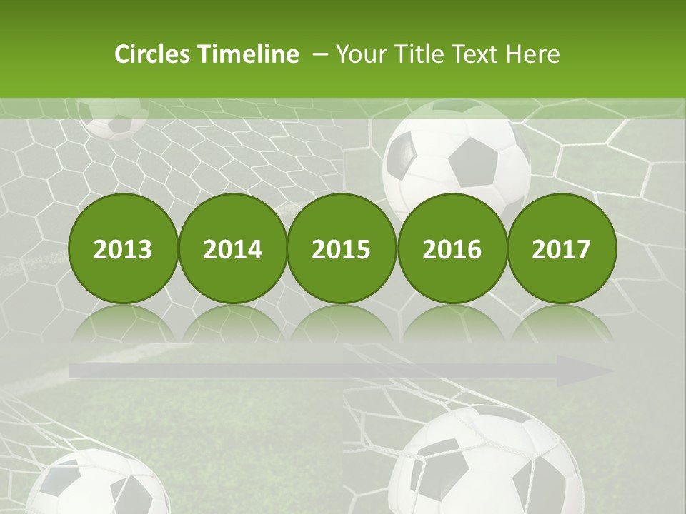 Three Soccer Balls In The Net Of A Soccer Field PowerPoint Template