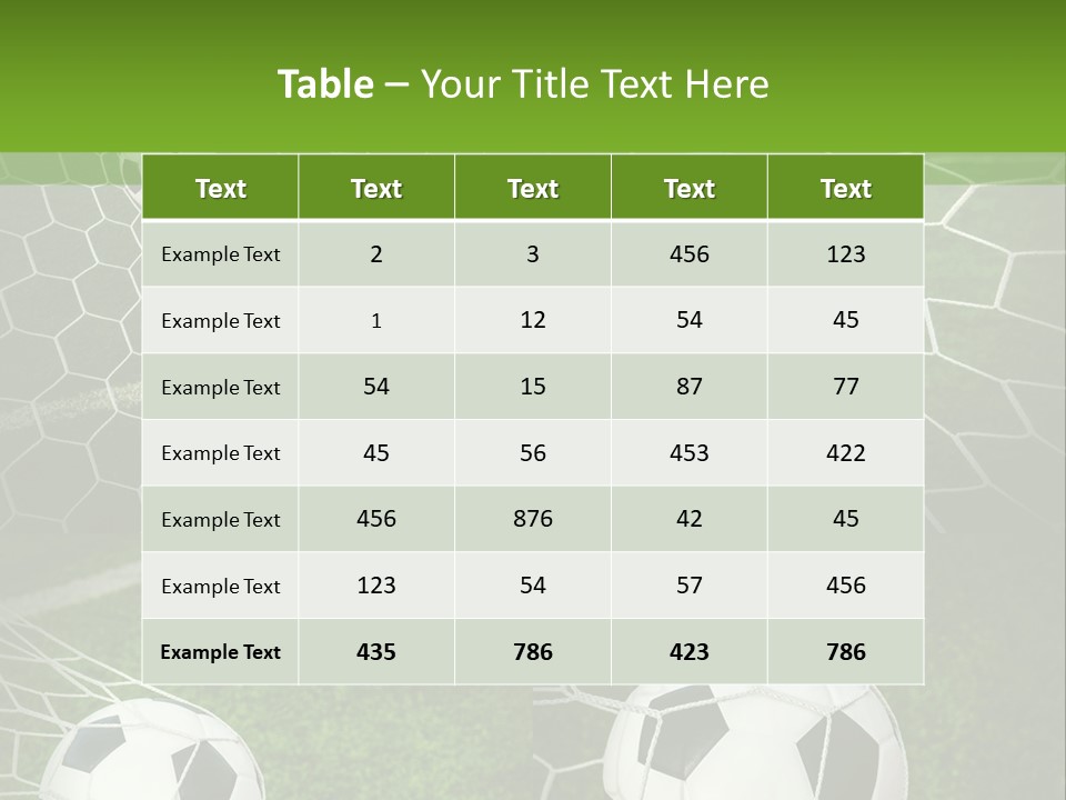 Three Soccer Balls In The Net Of A Soccer Field PowerPoint Template