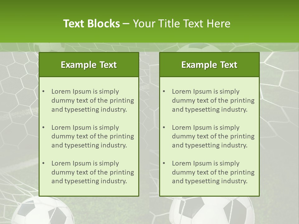 Three Soccer Balls In The Net Of A Soccer Field PowerPoint Template