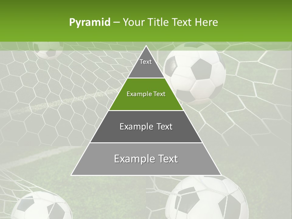 Three Soccer Balls In The Net Of A Soccer Field PowerPoint Template