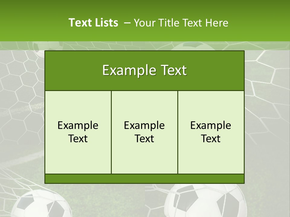 Three Soccer Balls In The Net Of A Soccer Field PowerPoint Template