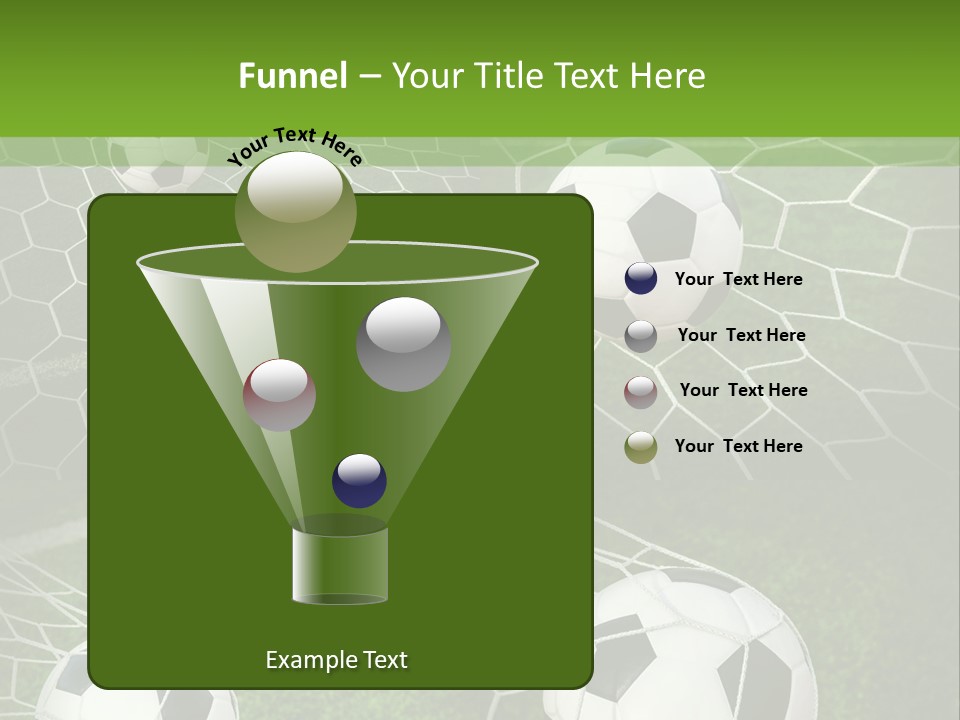 Three Soccer Balls In The Net Of A Soccer Field PowerPoint Template