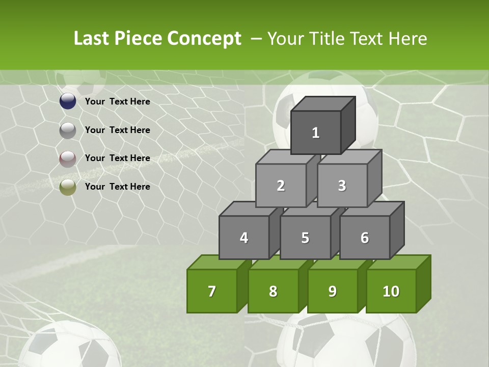 Three Soccer Balls In The Net Of A Soccer Field PowerPoint Template