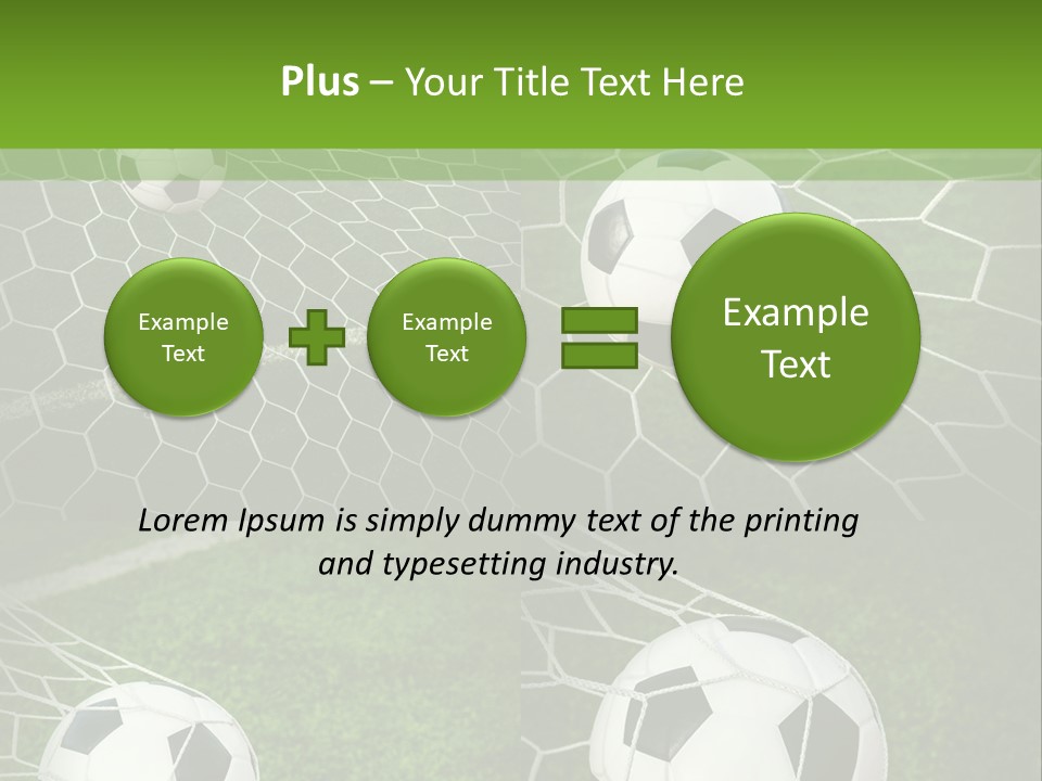 Three Soccer Balls In The Net Of A Soccer Field PowerPoint Template