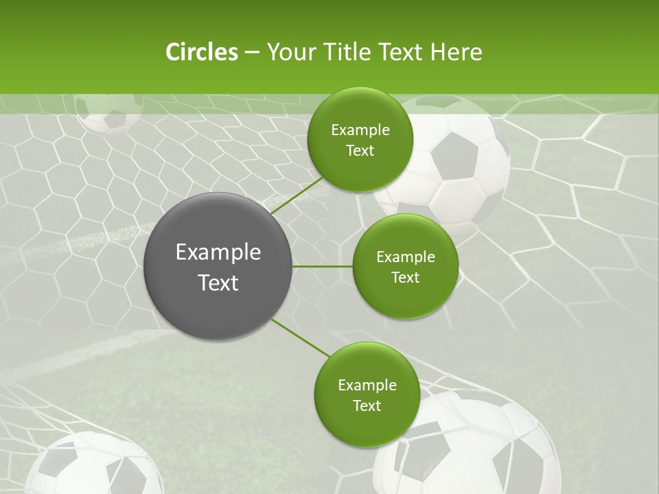 Three Soccer Balls In The Net Of A Soccer Field PowerPoint Template