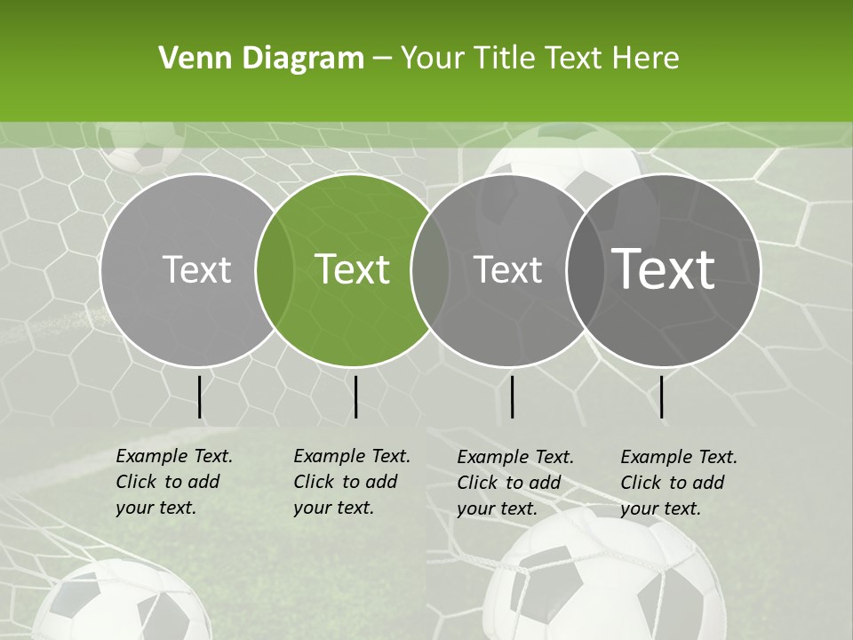 Three Soccer Balls In The Net Of A Soccer Field PowerPoint Template