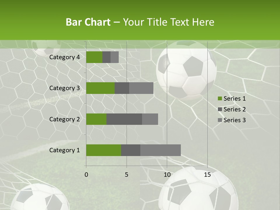 Three Soccer Balls In The Net Of A Soccer Field PowerPoint Template
