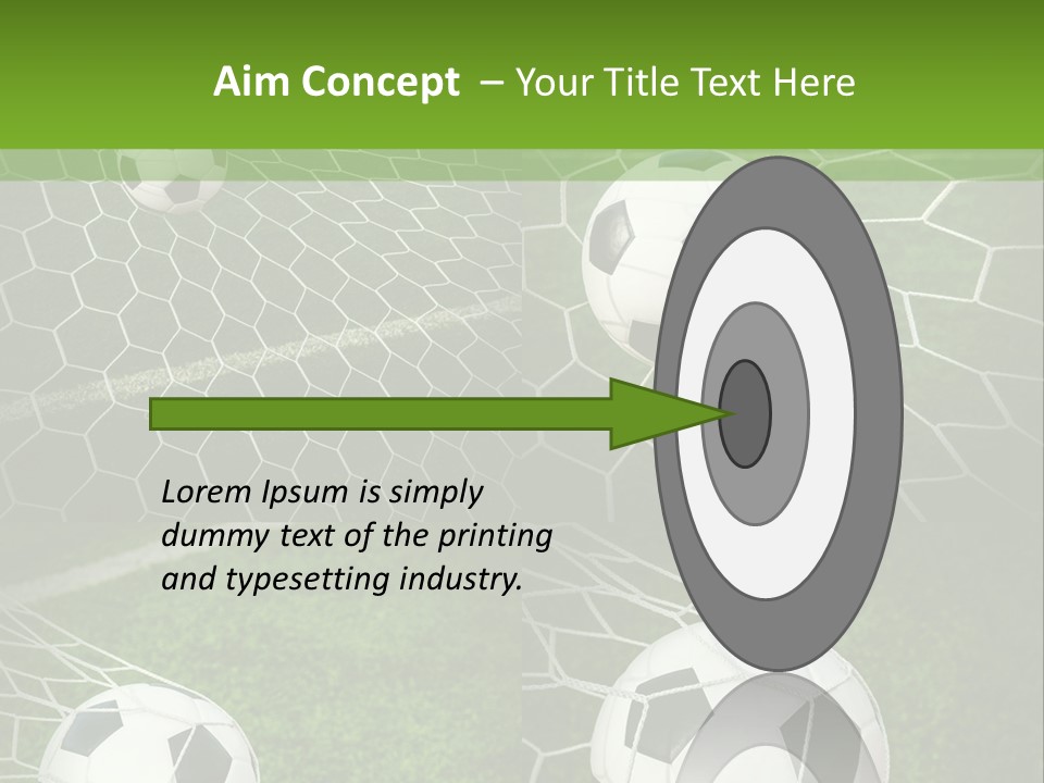 Three Soccer Balls In The Net Of A Soccer Field PowerPoint Template