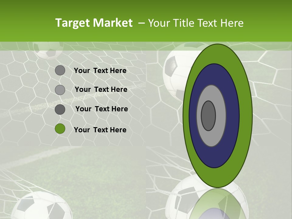 Three Soccer Balls In The Net Of A Soccer Field PowerPoint Template