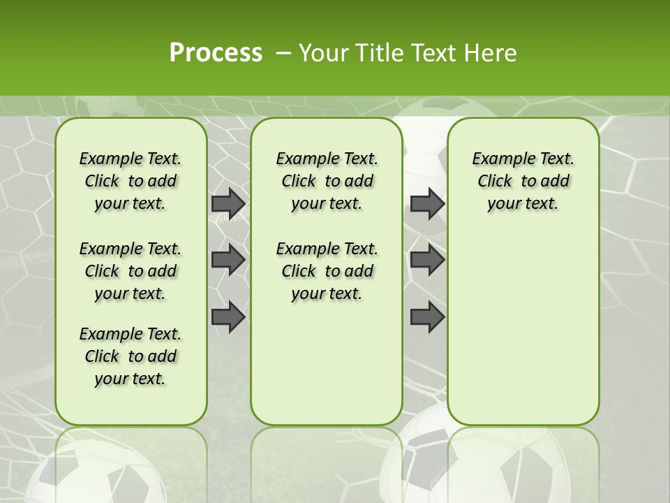 Three Soccer Balls In The Net Of A Soccer Field PowerPoint Template