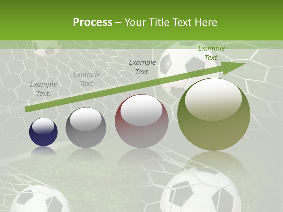 Three Soccer Balls In The Net Of A Soccer Field PowerPoint Template