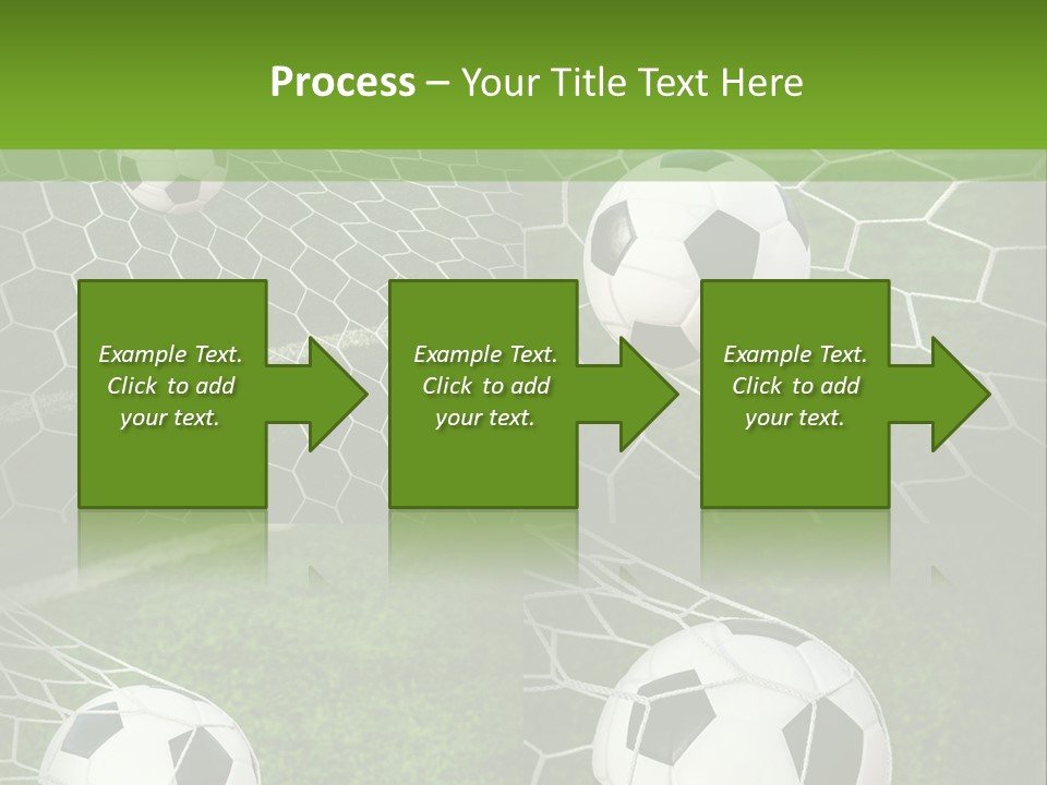 Three Soccer Balls In The Net Of A Soccer Field PowerPoint Template