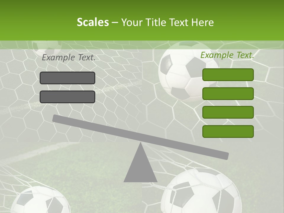 Three Soccer Balls In The Net Of A Soccer Field PowerPoint Template