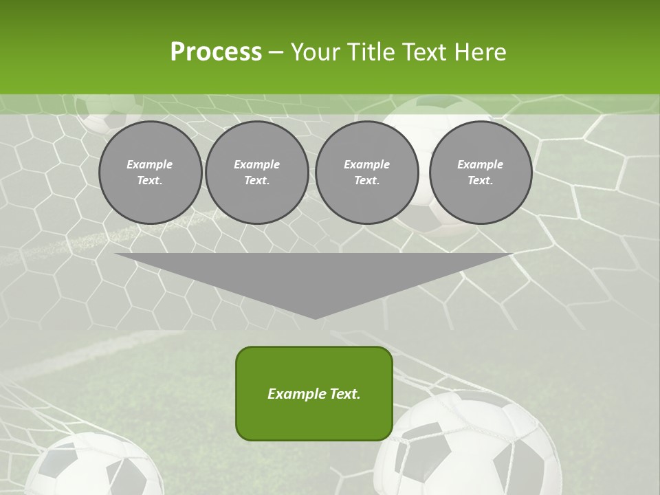 Three Soccer Balls In The Net Of A Soccer Field PowerPoint Template