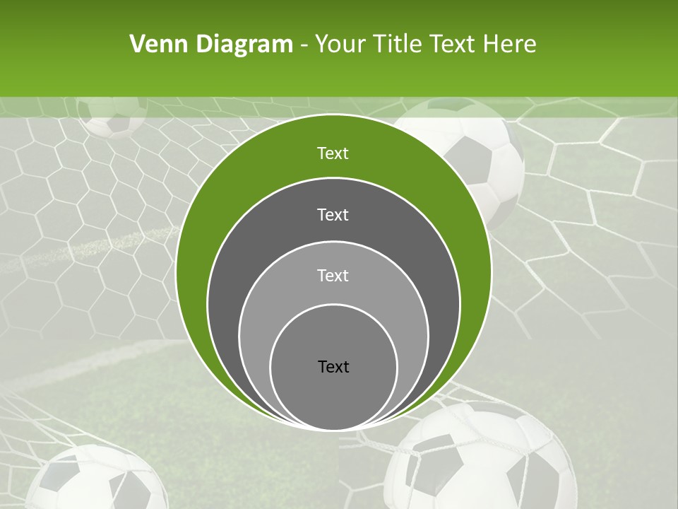 Three Soccer Balls In The Net Of A Soccer Field PowerPoint Template