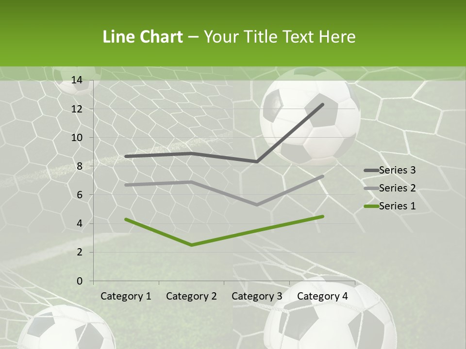 Three Soccer Balls In The Net Of A Soccer Field PowerPoint Template