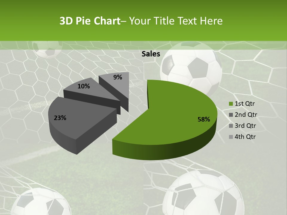 Three Soccer Balls In The Net Of A Soccer Field PowerPoint Template
