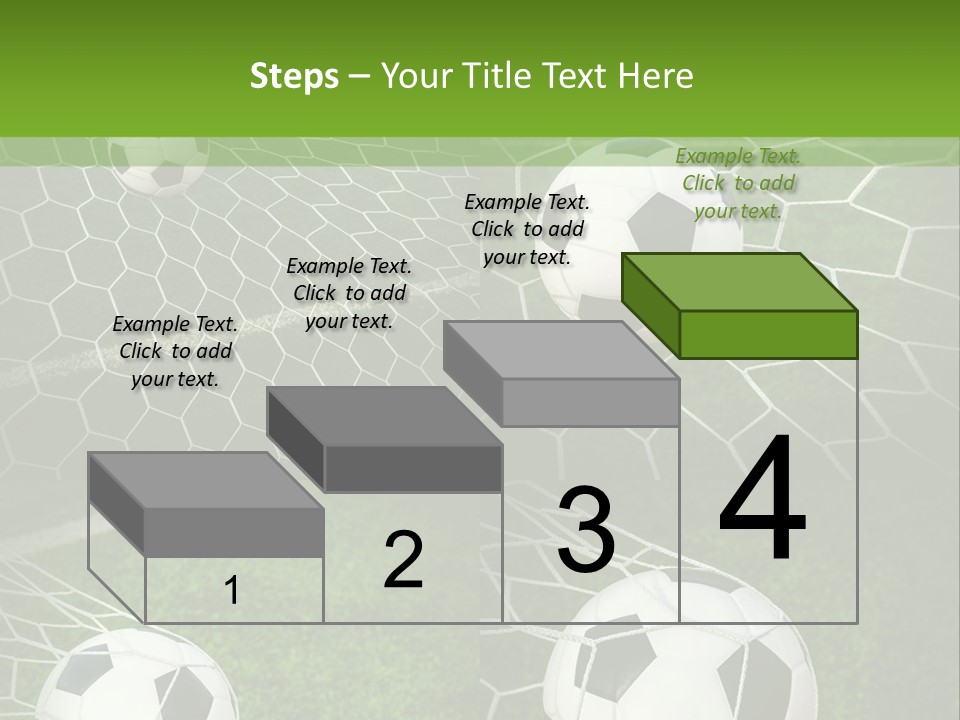 Three Soccer Balls In The Net Of A Soccer Field PowerPoint Template