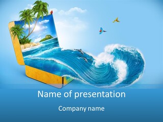 An Open Book With A Picture Of A Beach On It PowerPoint Template