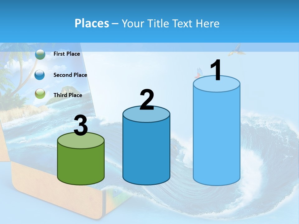 An Open Book With A Picture Of A Beach On It PowerPoint Template