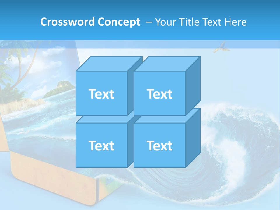 An Open Book With A Picture Of A Beach On It PowerPoint Template