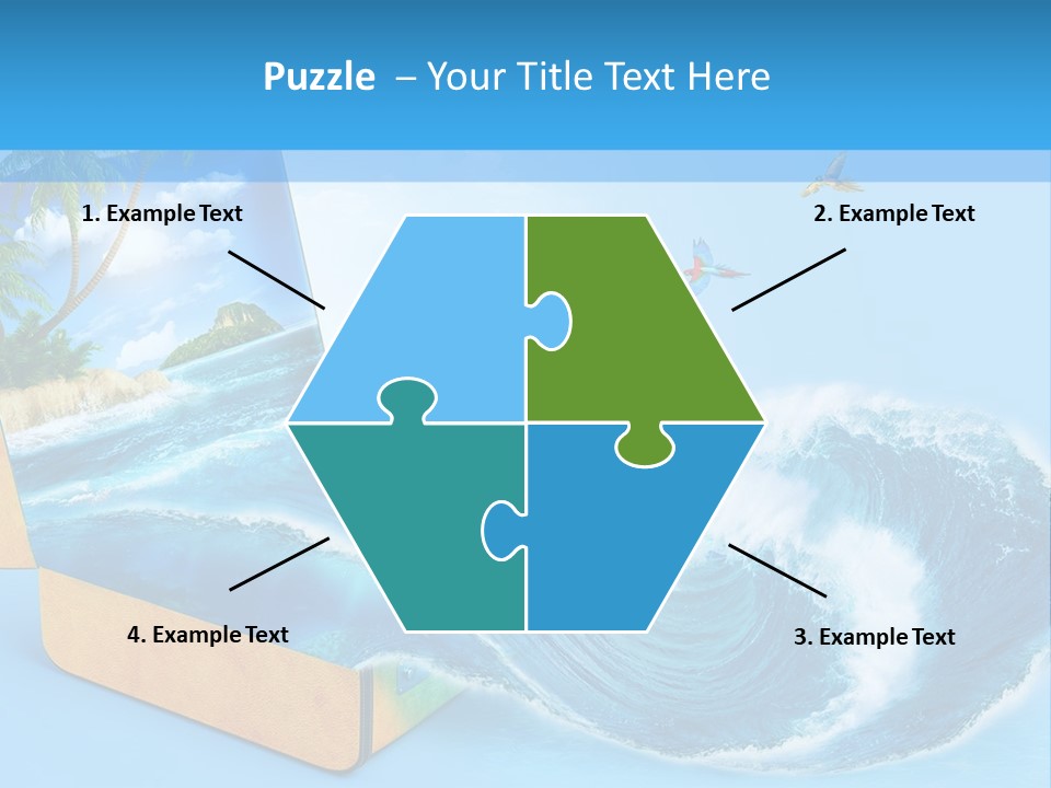 An Open Book With A Picture Of A Beach On It PowerPoint Template